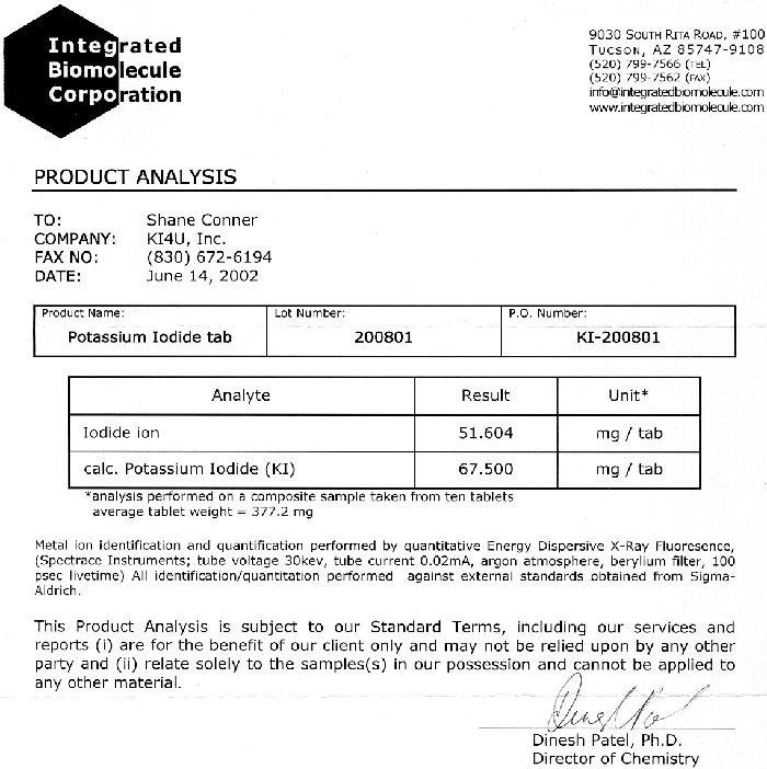 Potassium Iodide KI Anti-Radiation Pill Lab Assay