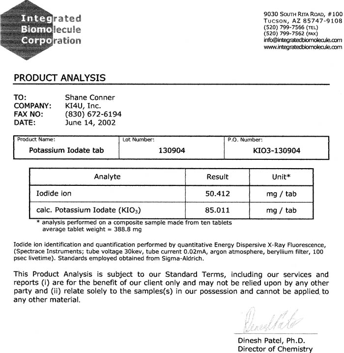 Potassium Iodate KIO3 Anti-Radiation Pill Lab Assay